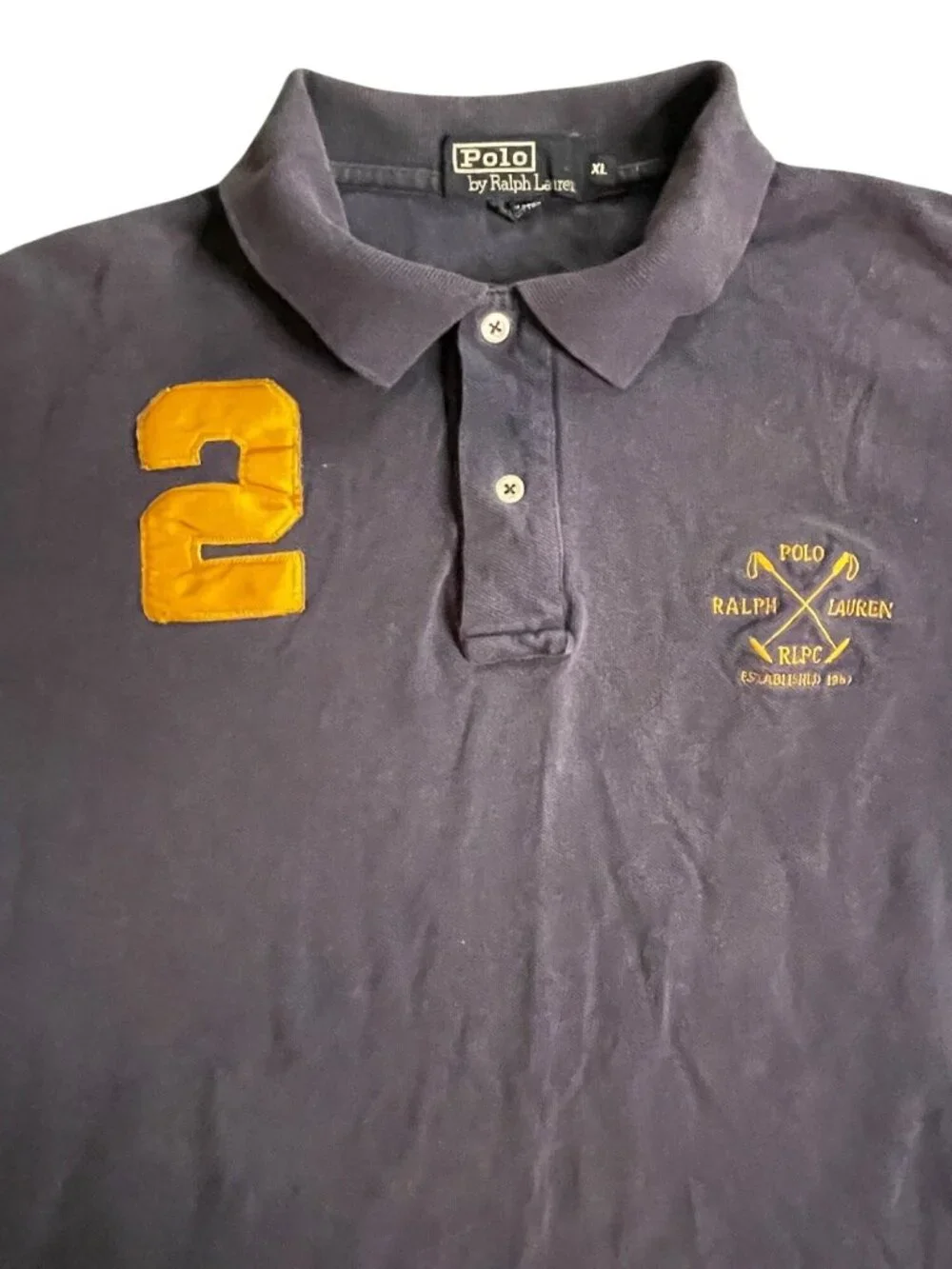 Polo Ralph Lauren Mens Purple Polo Shirt XL Yellow Number 2 Embroidery Made In U